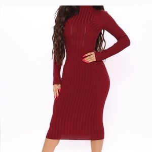 High Neck Ribbed Sweater Dress